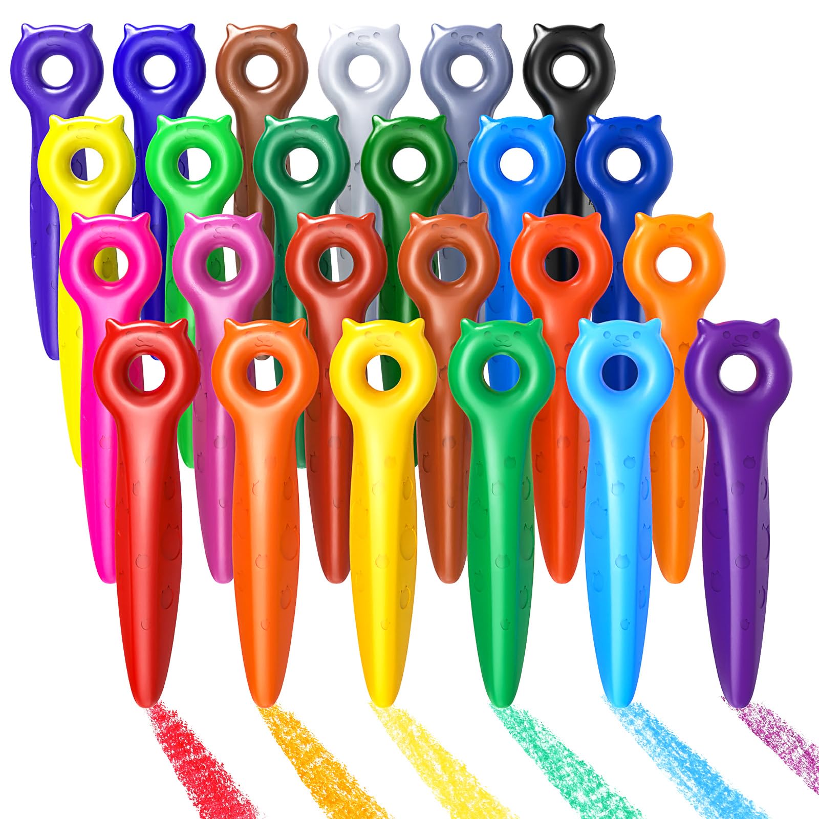 KERIFI Cat Shaped Crayons for Toddlers, 24 Non-Toxic Colors, Easy Grip for Little Hands, Safe Drawing Fun for Kids Ages 1-4, Perfect for Toddlers Art & School Supplies, Giftable Crayon Set