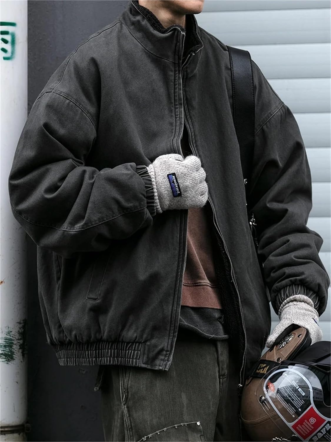 Men's Japanese Vintage Polar Fleece Jacket Stand Collar Loose Fit Thick Warm Korean Streetwear Fall Winter