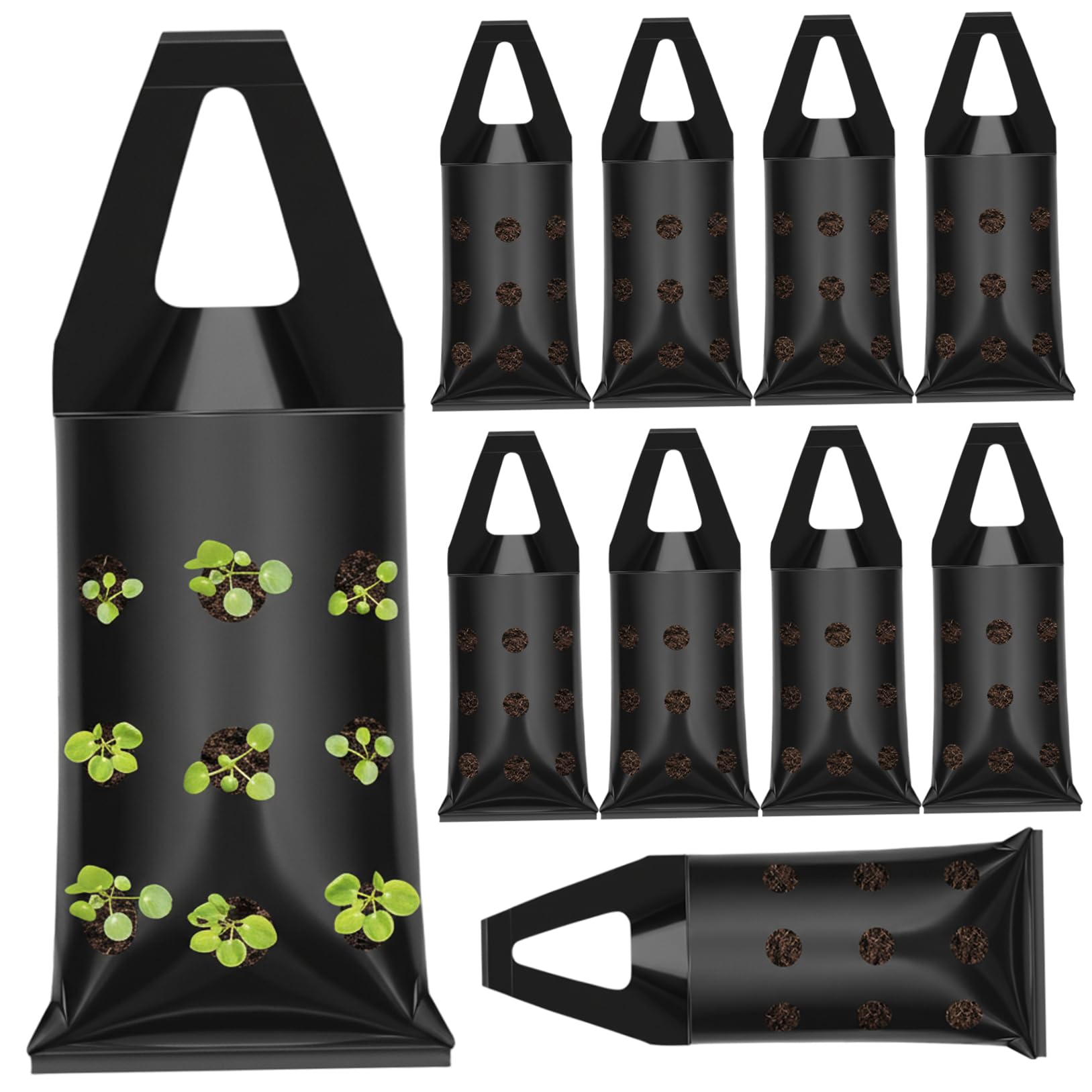 Vervevum Strawberry Planter, 10PCS Hanging Strawberry Planter, Large Opening & Drainage Holes Grow Bags for Strawberries, Tomatoes, Petunias, Balcony, Indoor Outdoor Use, Grow Bags