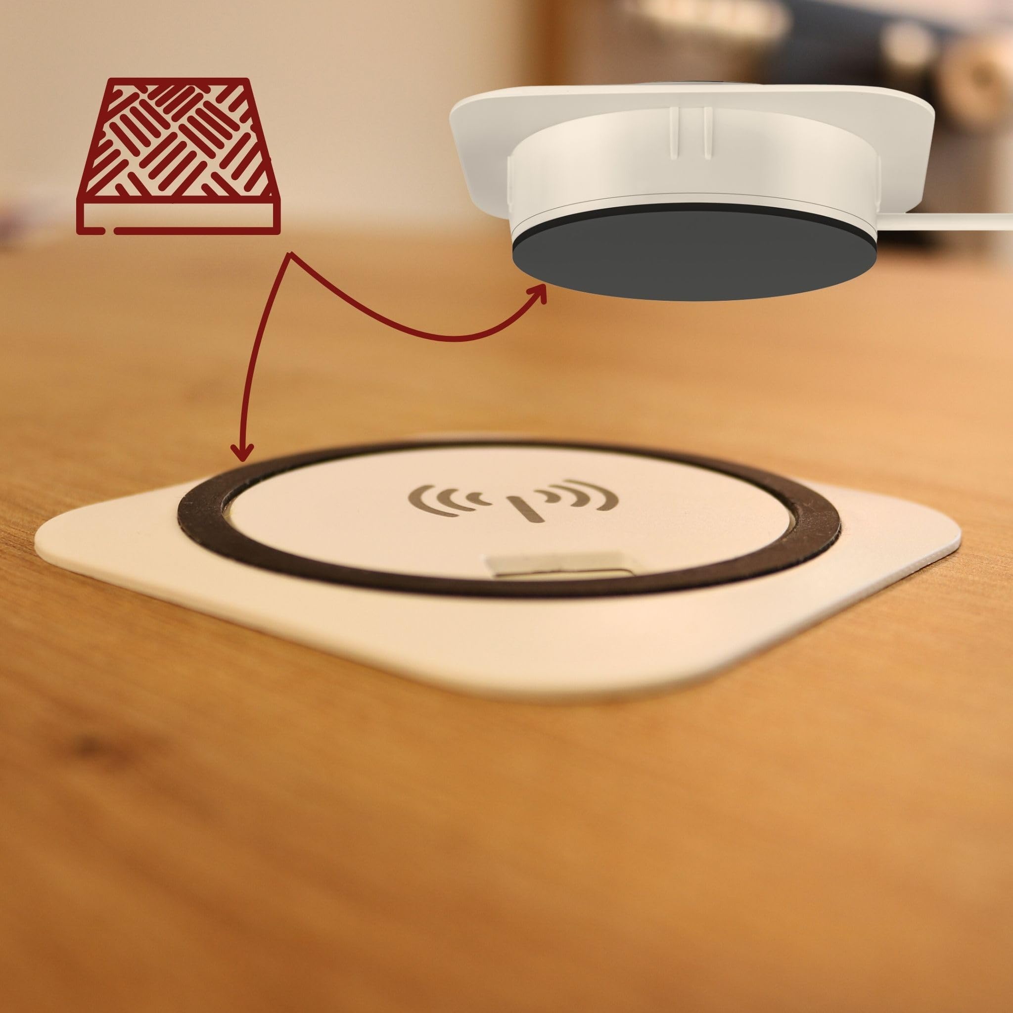 Kalb | QI szybka ładowarka do zabudowy 15 W biała 7,5 cm Ø - Smart Wireless USB Charger, port USB, port USB-C