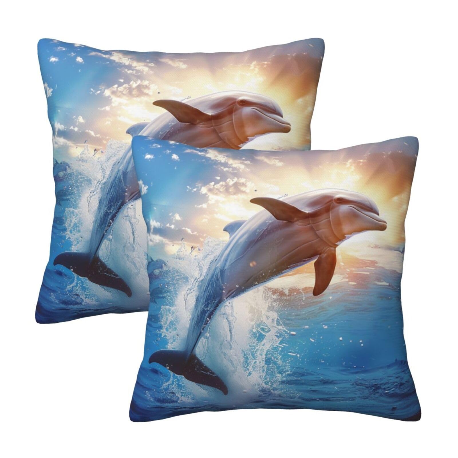 kkvhhyuo Funny Animal Dolphin Print Pillow Covers Set of 2, Square Decorative Cushion Covers with Hidden Zipper, Throw Pillow Cases for Living Room Sofa Bed Chair, 45x45 cm