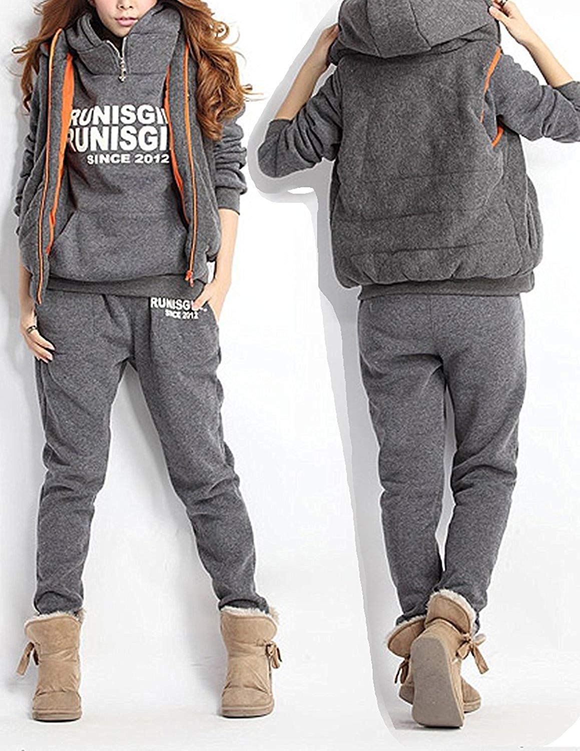 Survetement Femme Ensemble Jogging Survêtement Veste Sweat & Pantalon Sport & Gilet 3 pièce Sport Outwear