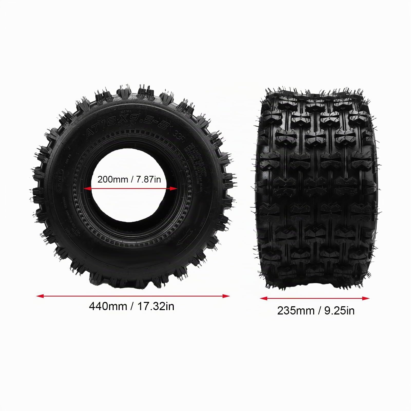 ATV UTV Reifen 18x9.5-8 All Terrain Vakuumreifen Schlauchlos Rutschfest Platzfest für Quad Cart Rasenmäher