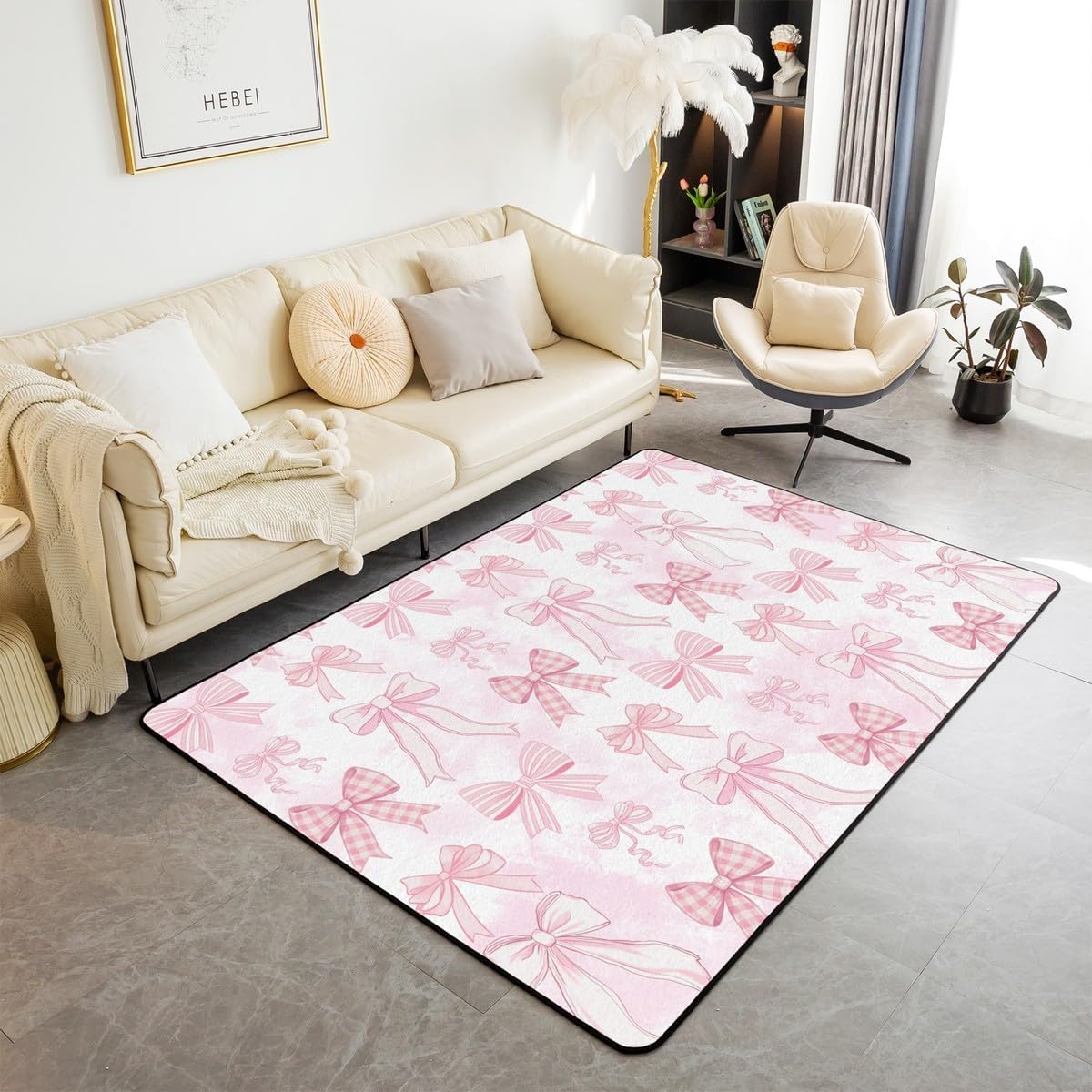 Cravates à repasser - Tapis de salon - 100 x 150 cm - Motif nœud papillon rose mignon - Tapis de chambre à coucher pour enfants et adolescents - Décoration d'intérieur
