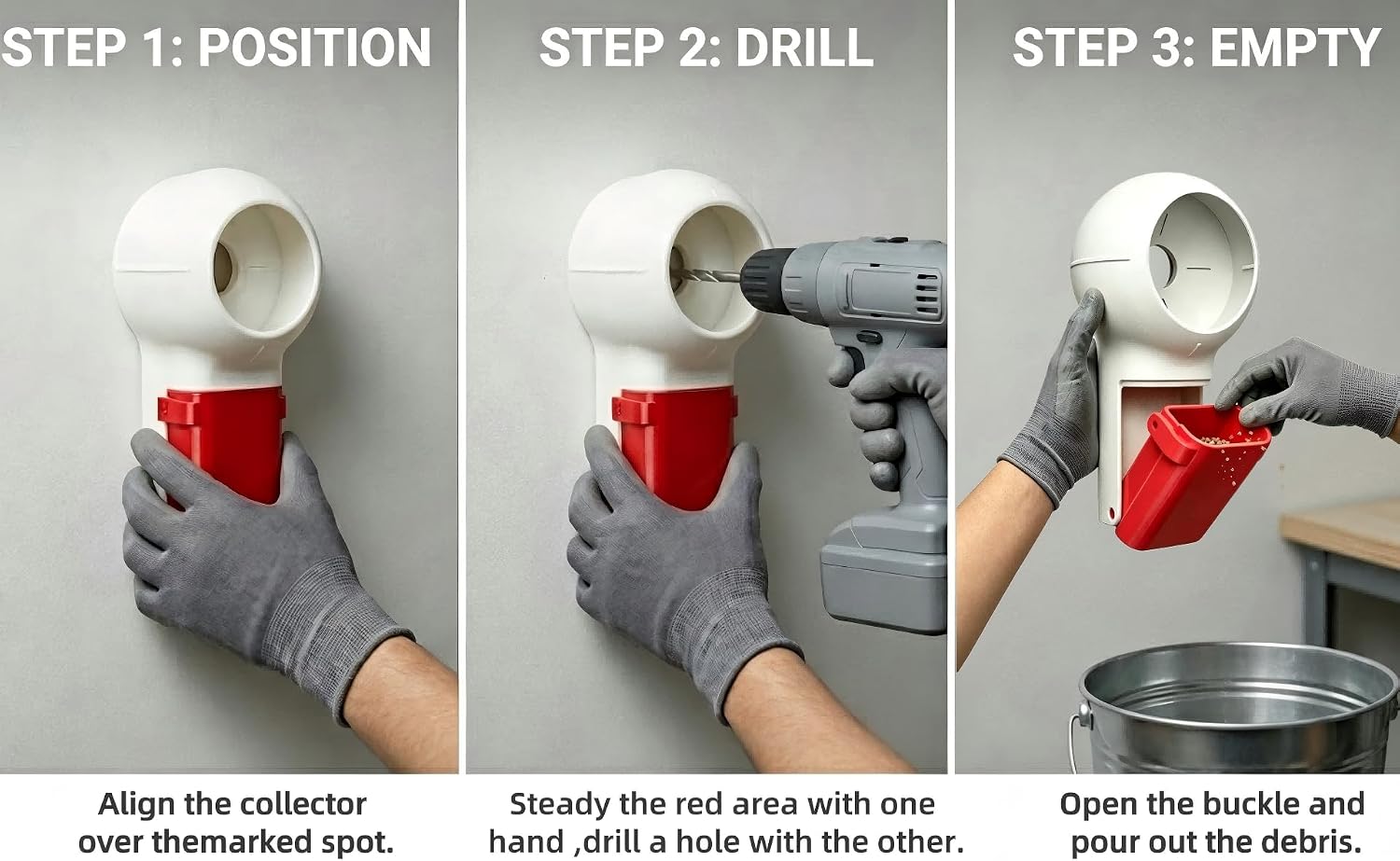 Drill Dust Collection Box,Drywall Hole Saw Dust Box Universal Dust Collection Bowl Compatible with Most Drill Bits, Drill Hole Debris Collector for Home Renovation/Workshop/Hanging Pictures