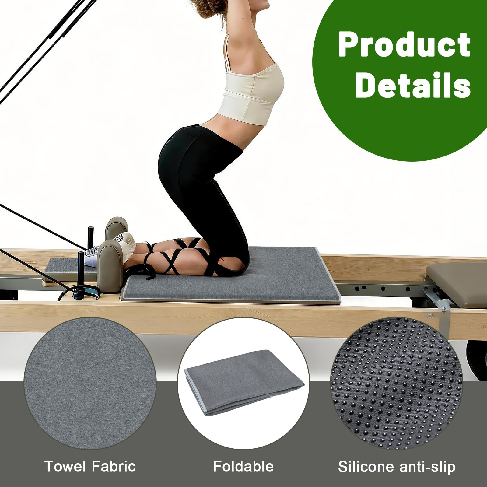 Asciugamano per Pilates Reformer, portatile, assorbe il sudore, tappetino da pilates Reformer, accessorio antiscivolo per gli appassionati di yoga e fitness