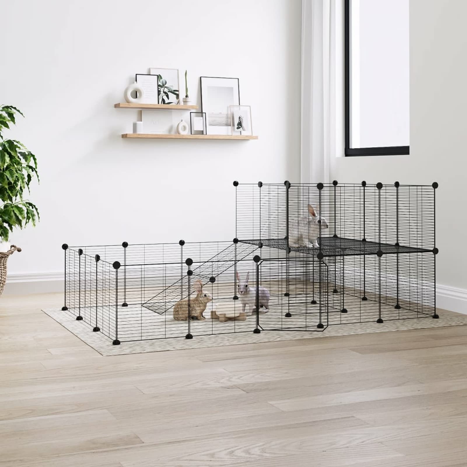ZEYUAN Jaula para Mascotas de 36 Paneles Puerta, Jaulas para Conejos, Jaula Cobaya, Valla para Mascotas, Recinto para Conejos, Parque para Conejos, Cosas para Conejos, Acero Negro 35x35 cm