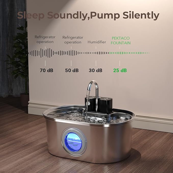 Fuente de Agua para Gatos Inalámbrica PEKTACO Acero Inoxidable, 3.2L miniatura 2