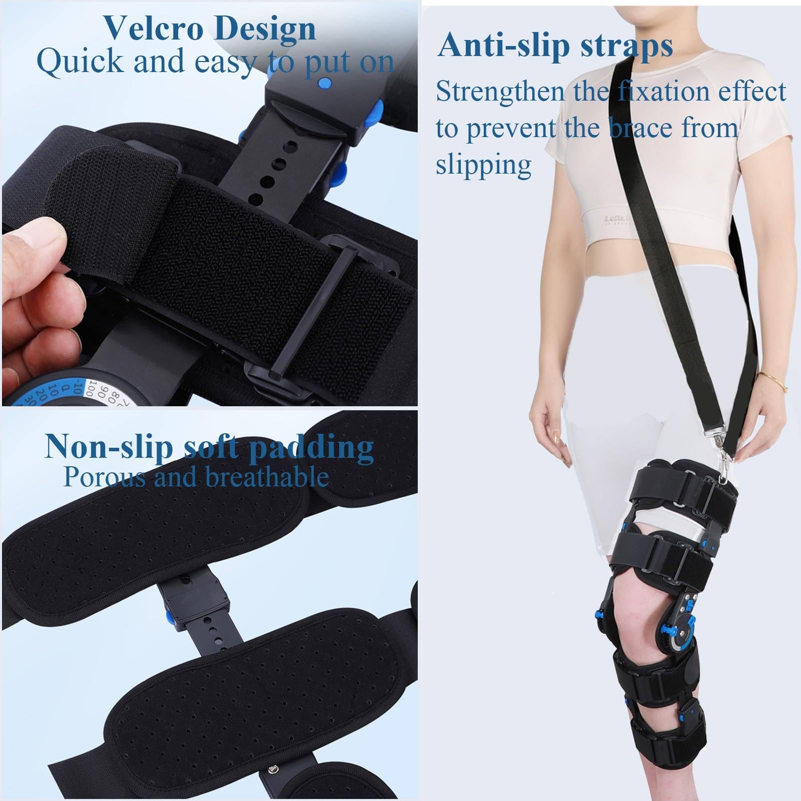 Orteza Stawu Kolanowego Z Zawiasem, Pooperacyjny Stabilizator Stawu Kolanowego, Regulowana DłUgość (52-66 Cm)/KąT (-10-120°), W Rehabilitacji Ortopedycznej DorosłYch