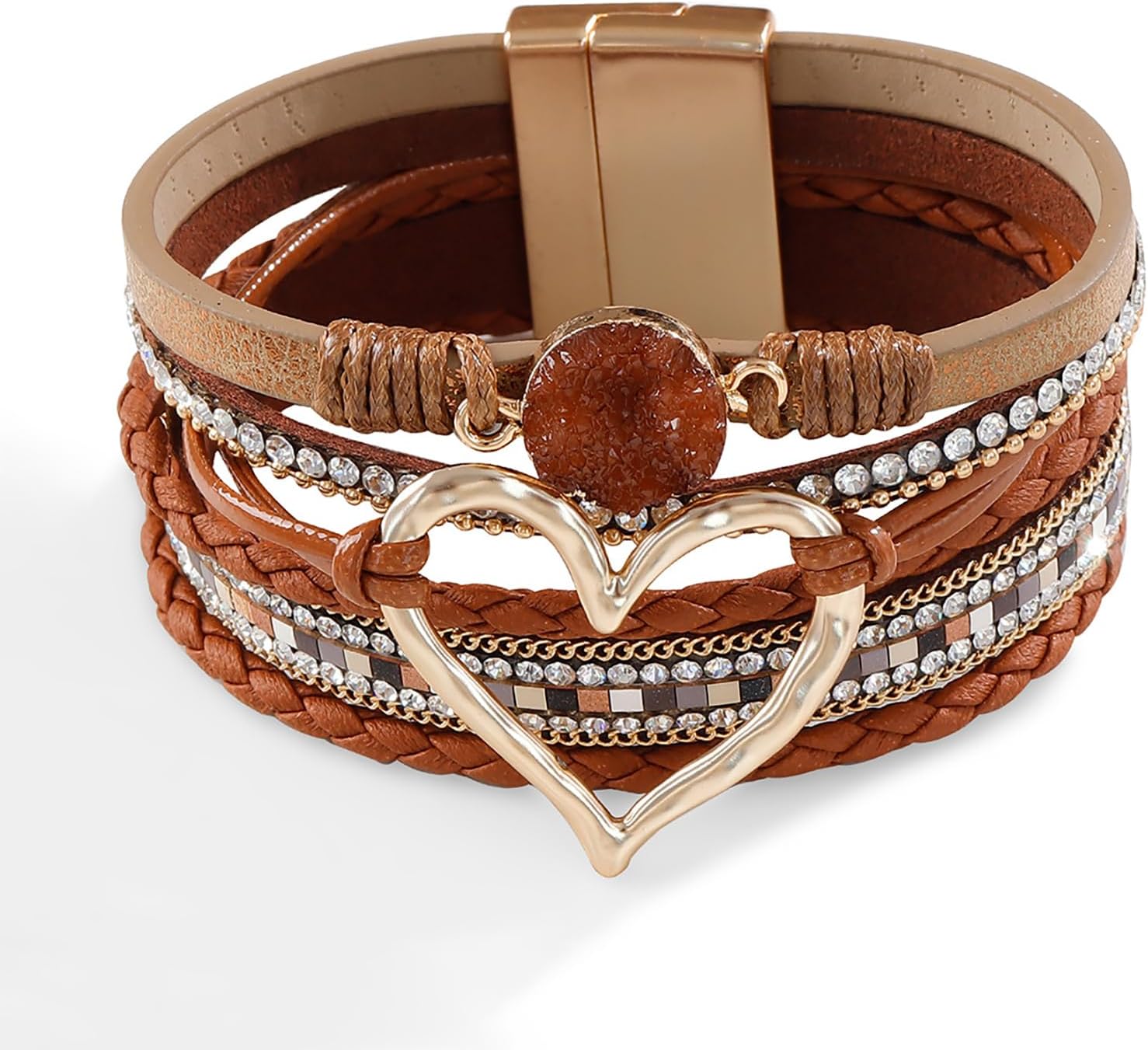 Love Heart Leather Boho Trendy Wrap Stackable Multilayer Bracelets Wide Cuff Bangle Jewelry Gift For Women - Image 8