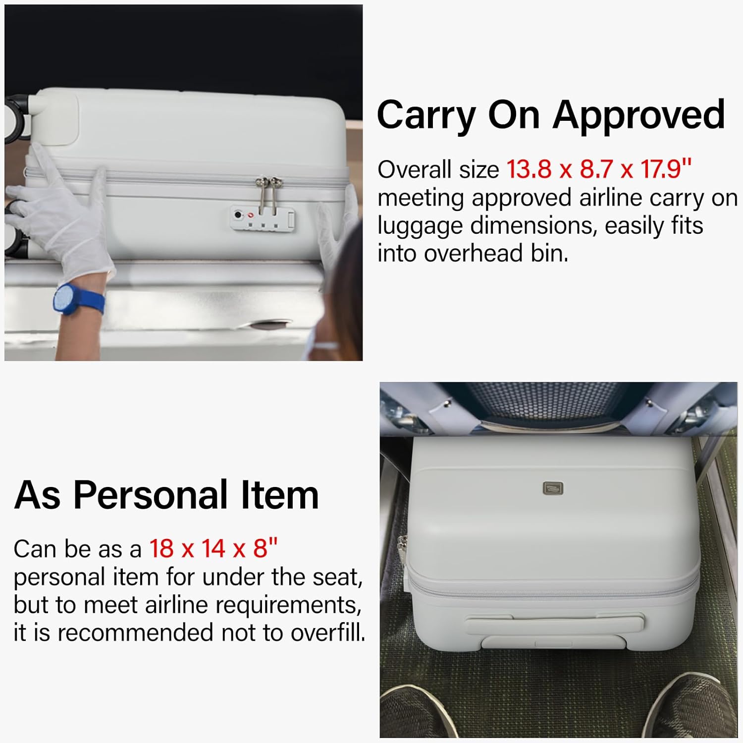 Hanke 16 Inch Underseat Carry On Luggage with Spinner Wheels Hard Shell Suitcases Mini Small Carry On Bag for Airline Approved TSA Luggage Lightweight Travel Suit Case(Smoke White) - Image 2