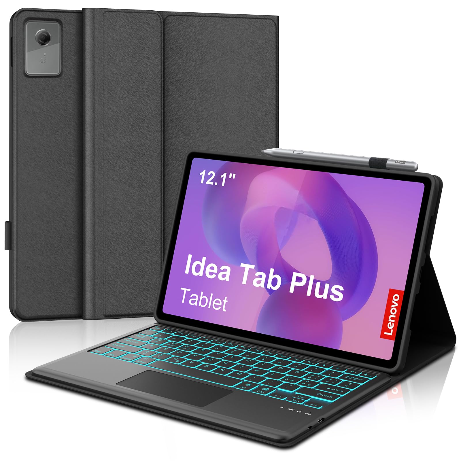 Cover con Tastiera per Lenovo Idea Tab Plus 12.1" (2025) & Tab K12 12.1" TB361FU/TB361ZU, Italiano, Con Retroilluminazione 7 Colori e Touchpad, Bluetooth, Fascia Penna