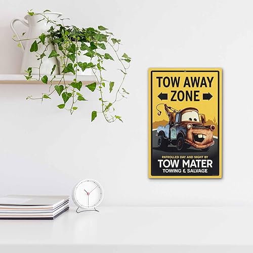 Miniatura 5 de Disney Pixar Cars Tow Mater Tow Away Zone Decoración de pared de metal  Cartel de coches divertidos para dormitorio o garaje de niños