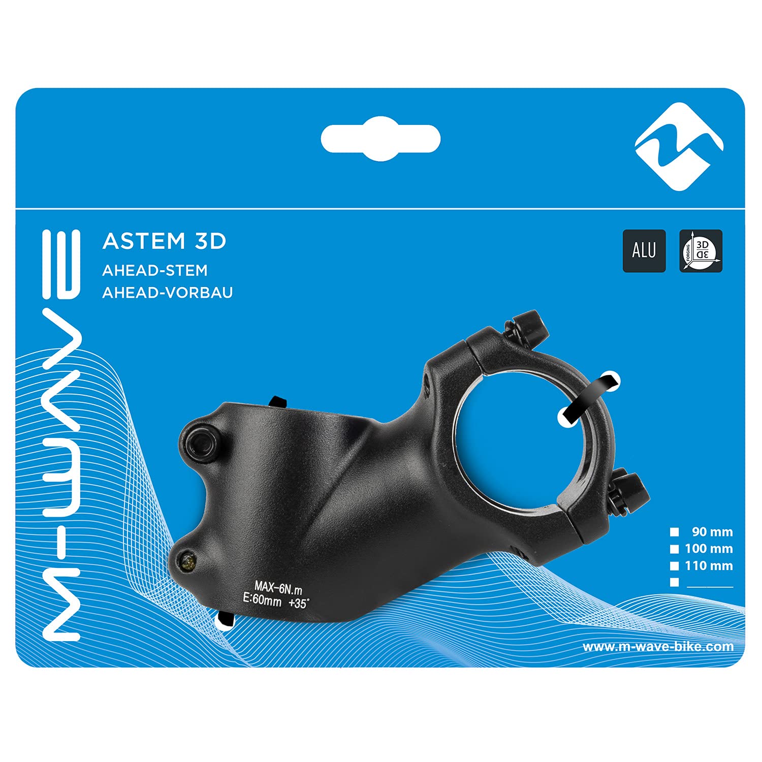 M-Wave Unisex Adult ST-M3.2 wspornik kierownicy, czarny, 1,1/8" (28,6 mm), zew. 60 mm, 35°, zacisk 31,8 mm