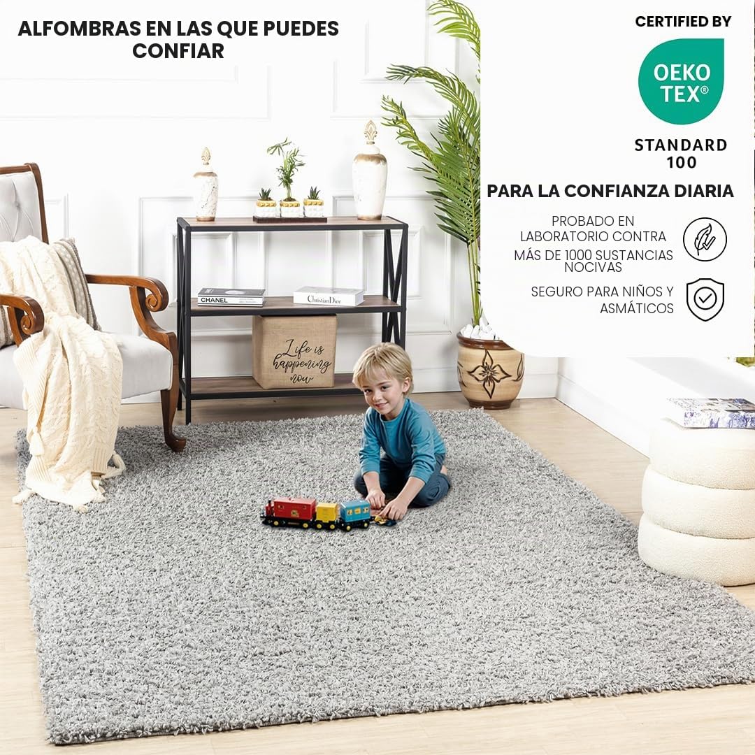Livabliss Home Shaggy Rug - Alfombra Salon Grande Habitacion, Dormitorio - Alfombra Pelo Largo Berber Abstracta, Pelo Grueso y Esponjoso - Alfombras Grande de 160x220cm, Gris
