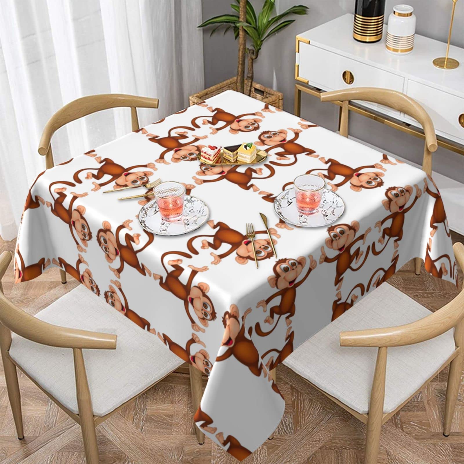 Lawenp Monkey Square Wrinkle-Free Table Cloth Cover Table Decorative for Wedding Dinning Party Banquet Tabletop