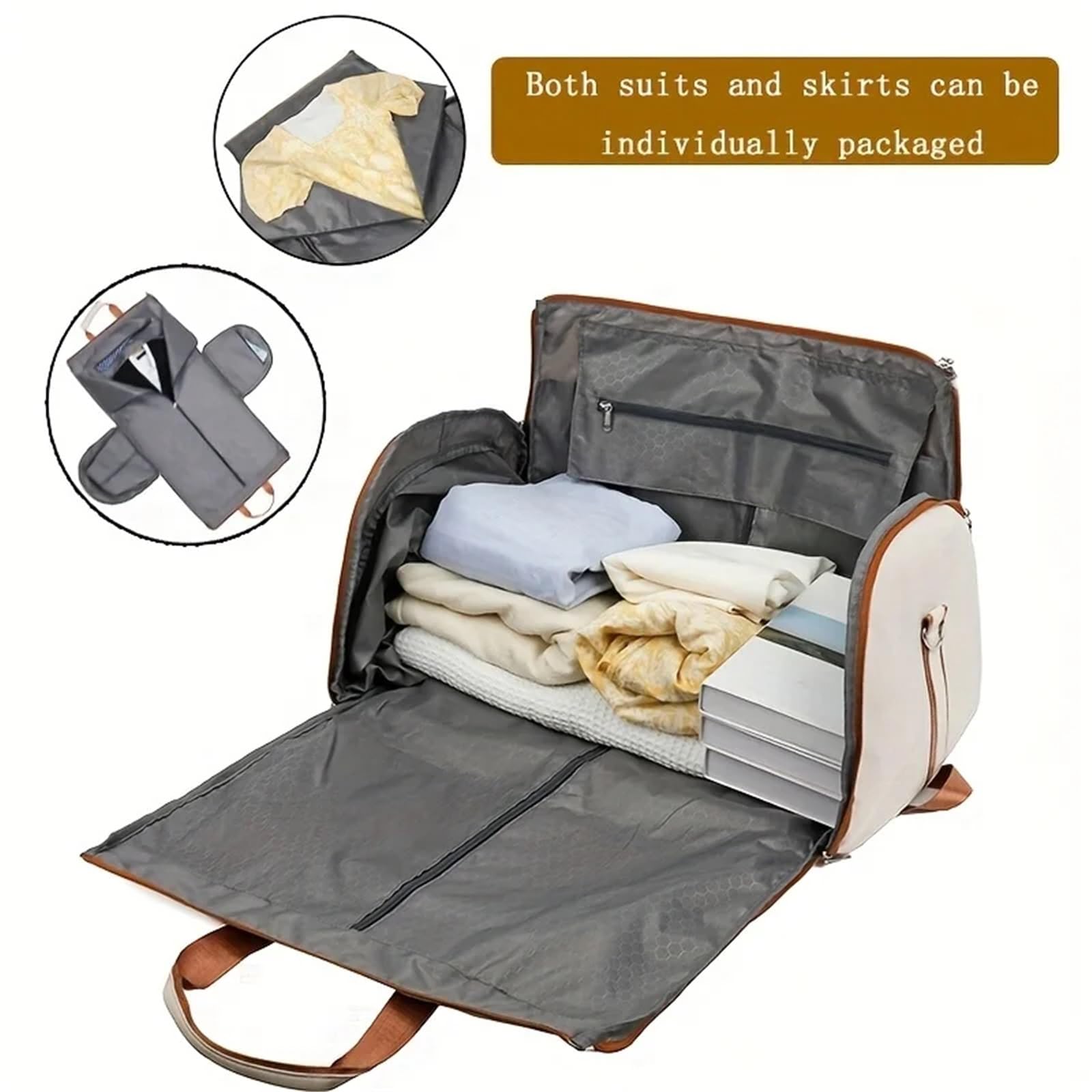 Porta Abito Borsa da viaggio in nylon di grande capacità con separazione tra asciutto e bagnato, tracolla, copertura con tirante - Multifunzionale(White)