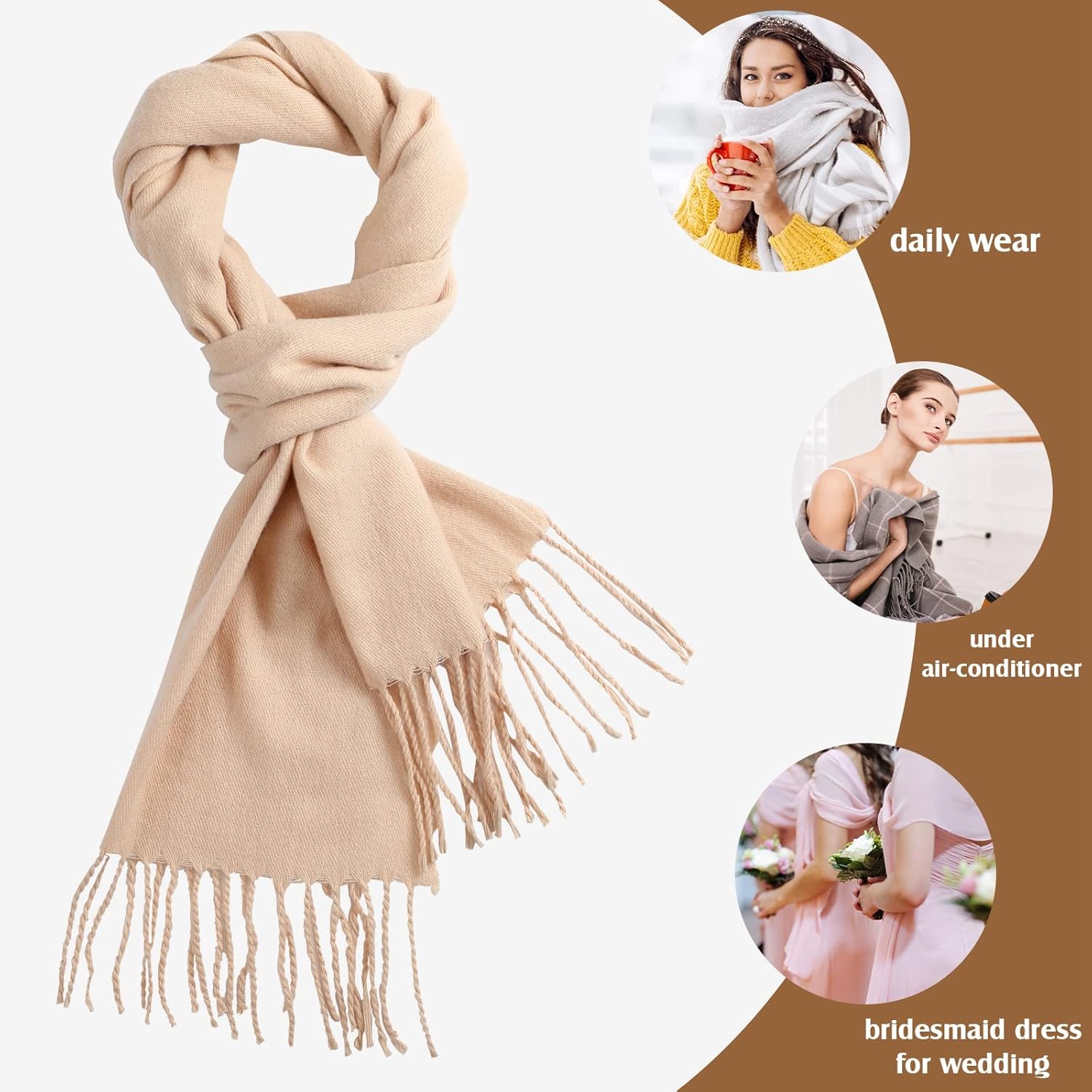 Handepo 6 Pcs Solid Color Winter Scarf Fall Cashmere Feel Cold Weather Scarfs Faux Cashmere Warm, 74.8 x 12.6 In - Image 3