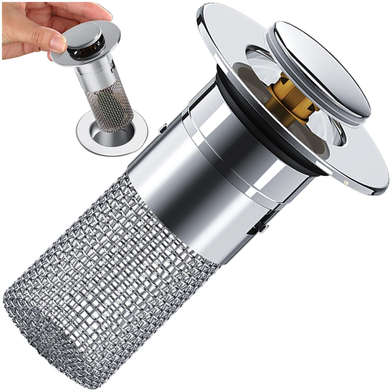 Bouchon d'évier de salle de bain en acier inoxydable avec panier filtrant amovible