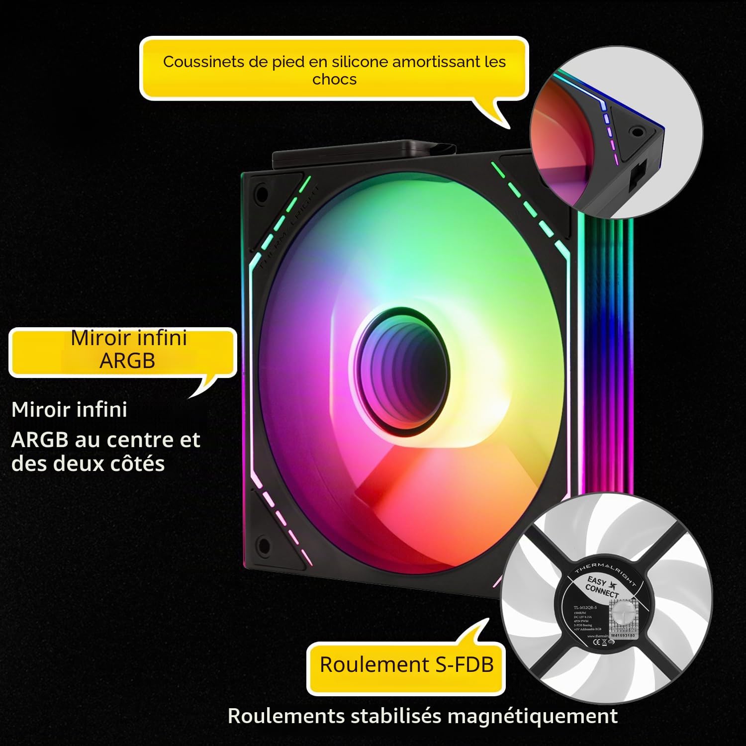Thermalright-TR TL-M12QR-S X3 Ventilateur de processeur inversé,120mm,connexion PWM,refroidissement PC silencieux avec lumière ARGB,ventilateur PC connecté sans fil avec effet miroir ARGB