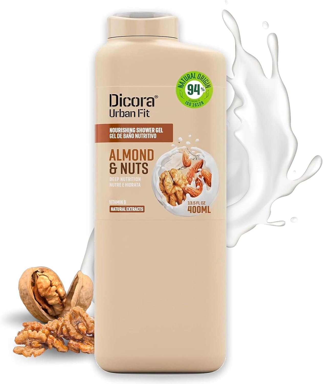 Dicora Urban Fit Nourishing Shower Gel - Extra Moisturizing Women and Mens Body Wash - With Vitamin B for Skin Elasticity - Almond and Nuts - 13.5 oz image 4