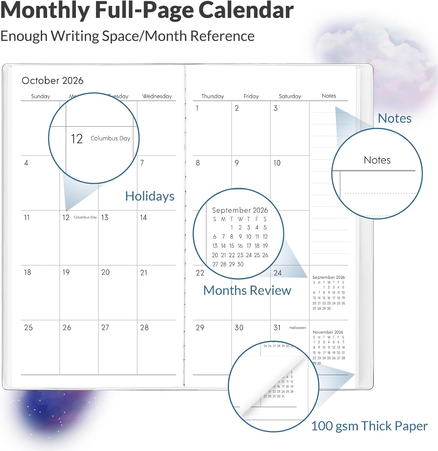 Phyxin Pocket Calendar 2025-2027, Two Year Pocket Planner - Runs From Jul 2025 Until Dec 2027, Small Size Planner - 6.7" x 3.7", Small Calendar for Easy Organizing, Sky image 4