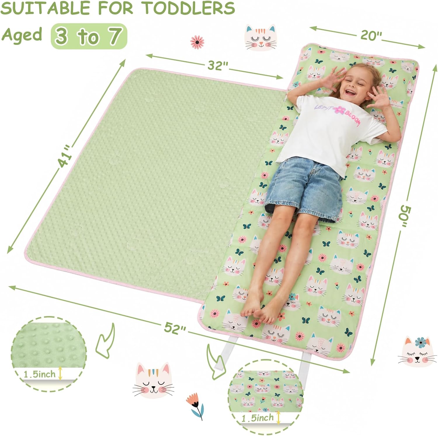 Toddler Nap Mat, Kids Sleeping Bag with Pillow & Minky Blanket, Boys Girls Extra Large Rolled Nap Mats for Preschool Daycare Camping Kindergarten thumbnail