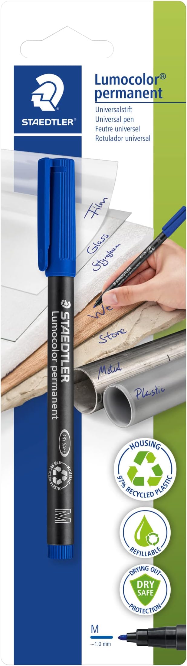 3 Bkda 317 Lumocolor Permanent Universal Pen Medium Point 1.0 Mm, Pack Of 1 On Blister Card Blue