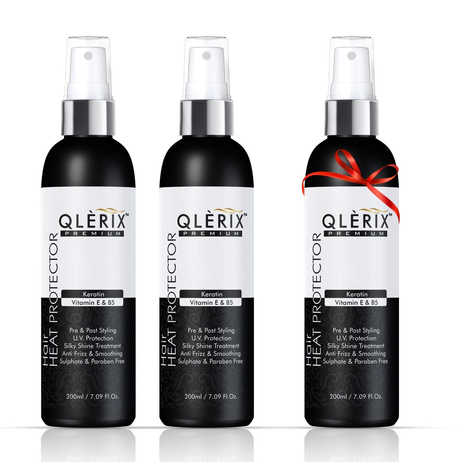 QLERIX Premium Hair Heat Protector Hair Spray with keratin vitamin E & B5 (200ml) (Pack of 2 + 1).