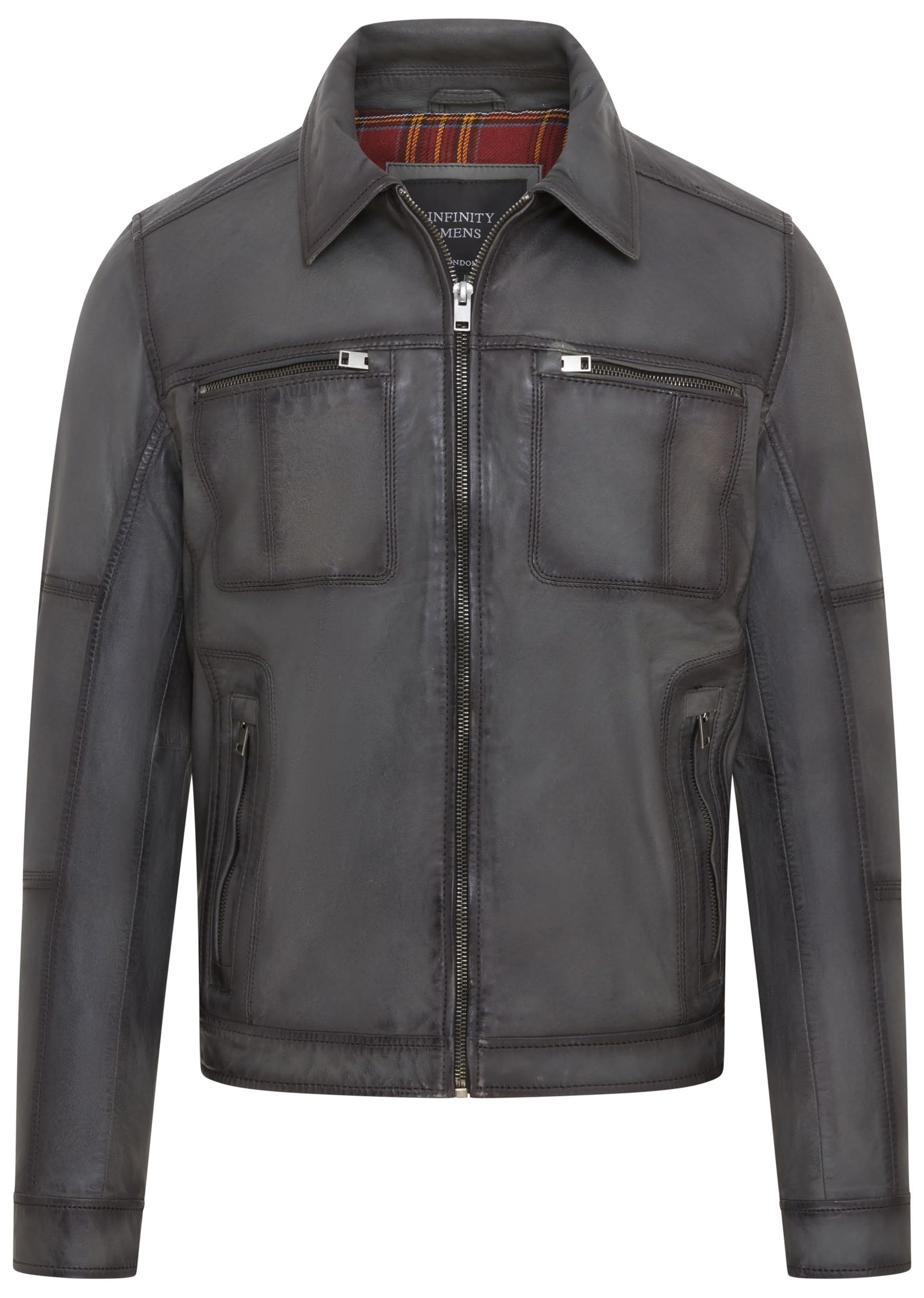 Infinity Leather Men's   Grey  Vintage Classic Short Soft Leather Biker Jacket in Size 5XL, BrandAlley