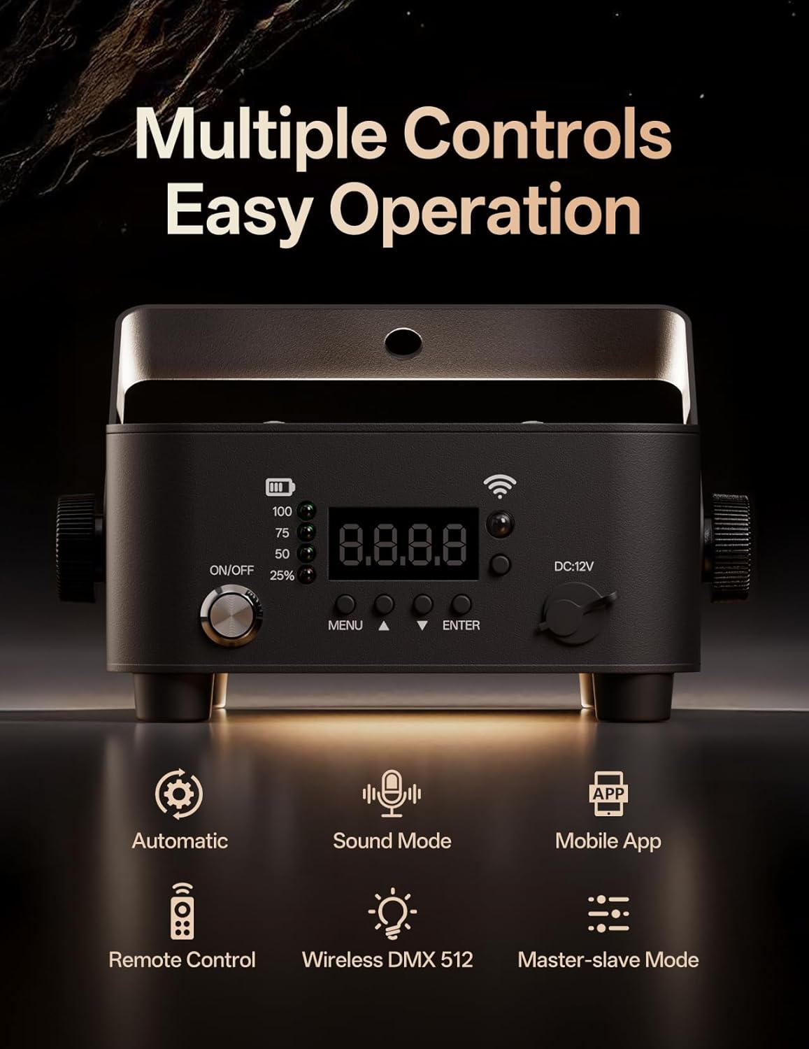 Wireless Rechargeable Stage Lights, 5200mAh Par Lights, 40W RGBW+UV Uplight, Controllable via APP, Remote Control, and Wireless DMX; Suitable for Weddings, Events, DJ Shows, and Stage Lighting.(Black)