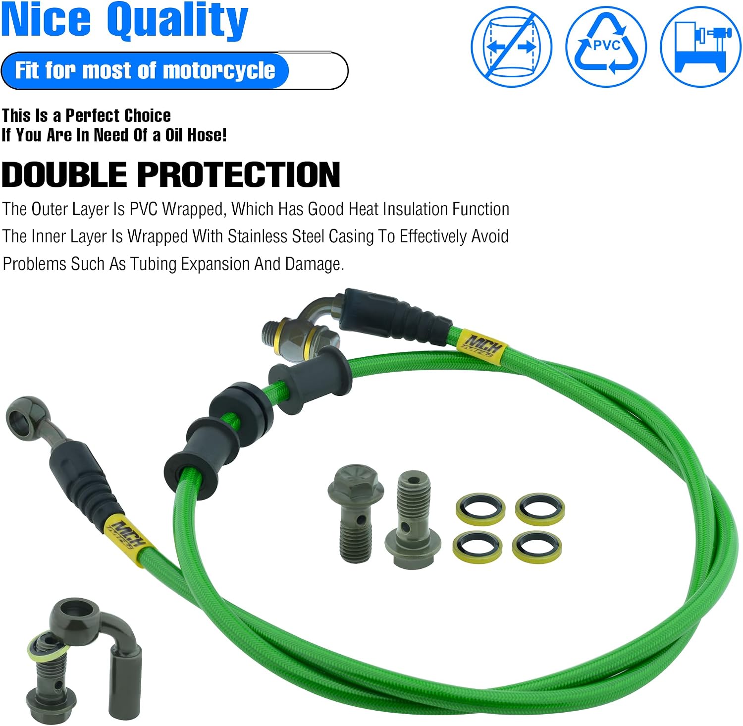 Motorcycle Hydraulic Brake Oil Hose - 28 90 Degree M10 Braided Steel Brake Clutch Oil Line Pipe for Dirt Bike Enduro Motocross Black 900mm/35.43"