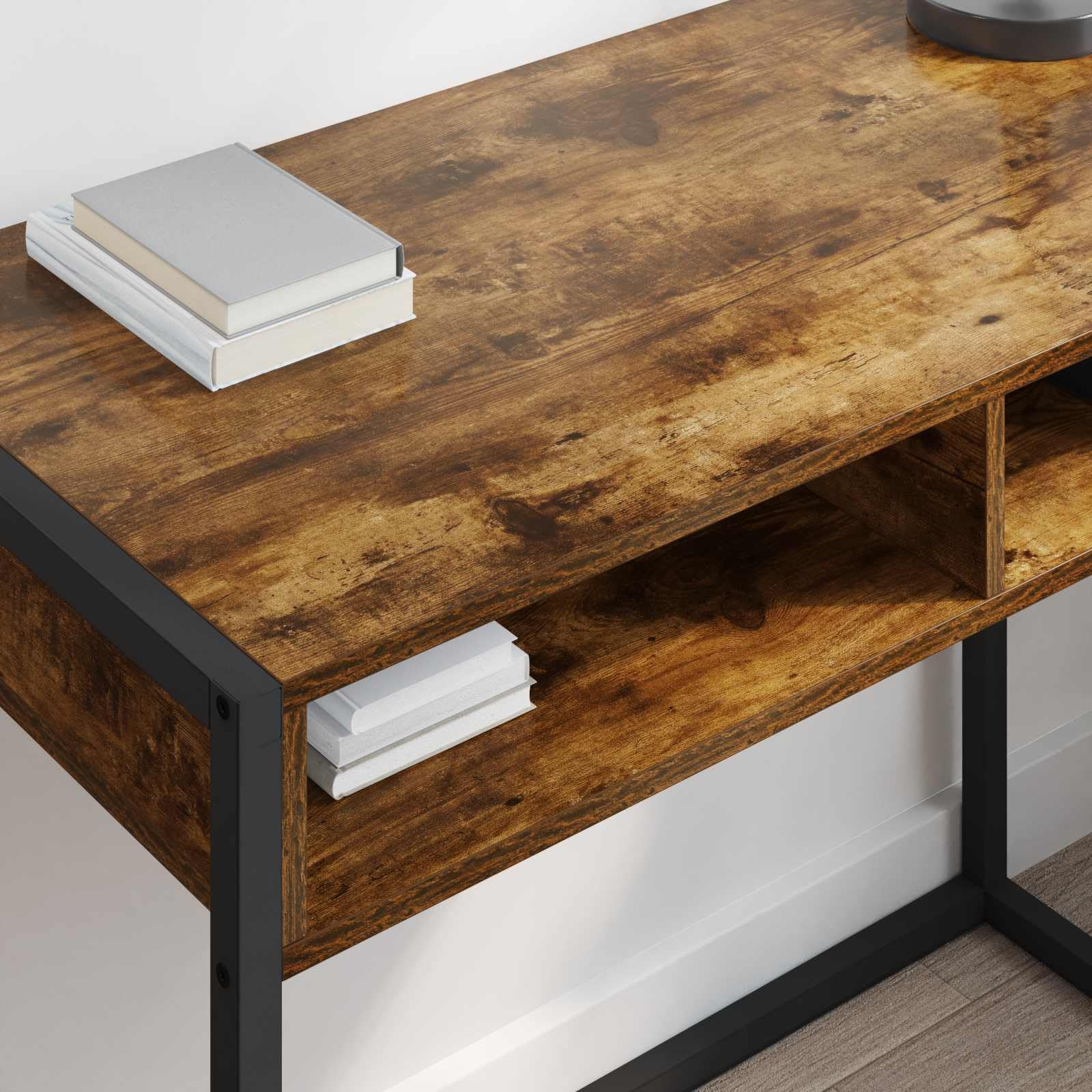 Scrivania in legno fumé, 100 x 50 x 75 cm, con gambe in acciaio, per ufficio, computer, laptop, postazione di lavoro, ergonomica, salvaspazio, per studio e camera dei ragazzi