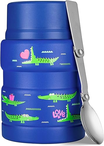 Charcy Termo infantil de 17 onzas para comida caliente, termo de sopa con cuchara plegable, tarro de comida aislado para alimentos calientes y