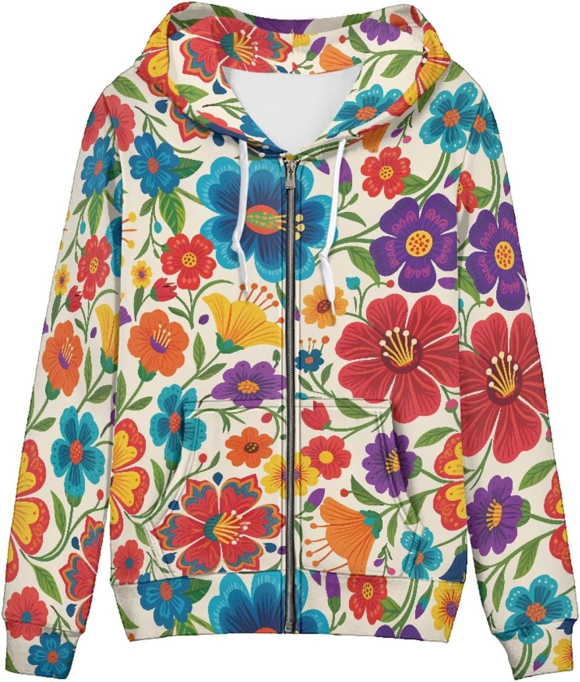 Floral Hoodies for Women Daily Graphic Print Hooded Sweatshirts with Pocket Loose Fit Zip Up Hoodie