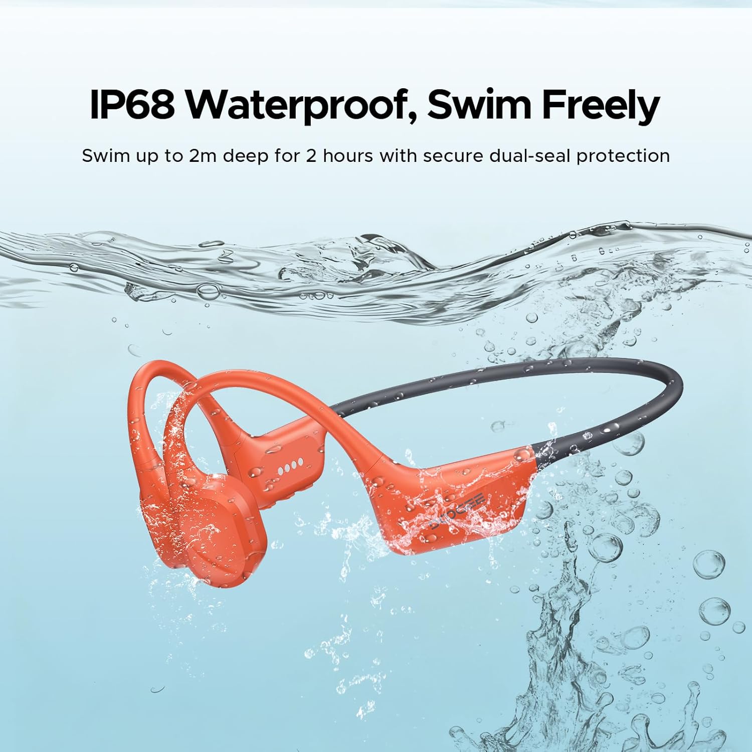 DOOGEE Bone Conduction Headphones, IP68 Waterproof Swimming Headphones Wireless Bluetooth 5.4, Skin Friendly Silicone, 32GB MP3, Sport Open Earphones for Underwater Swimming, Running, Cycling (Red) - Image 5