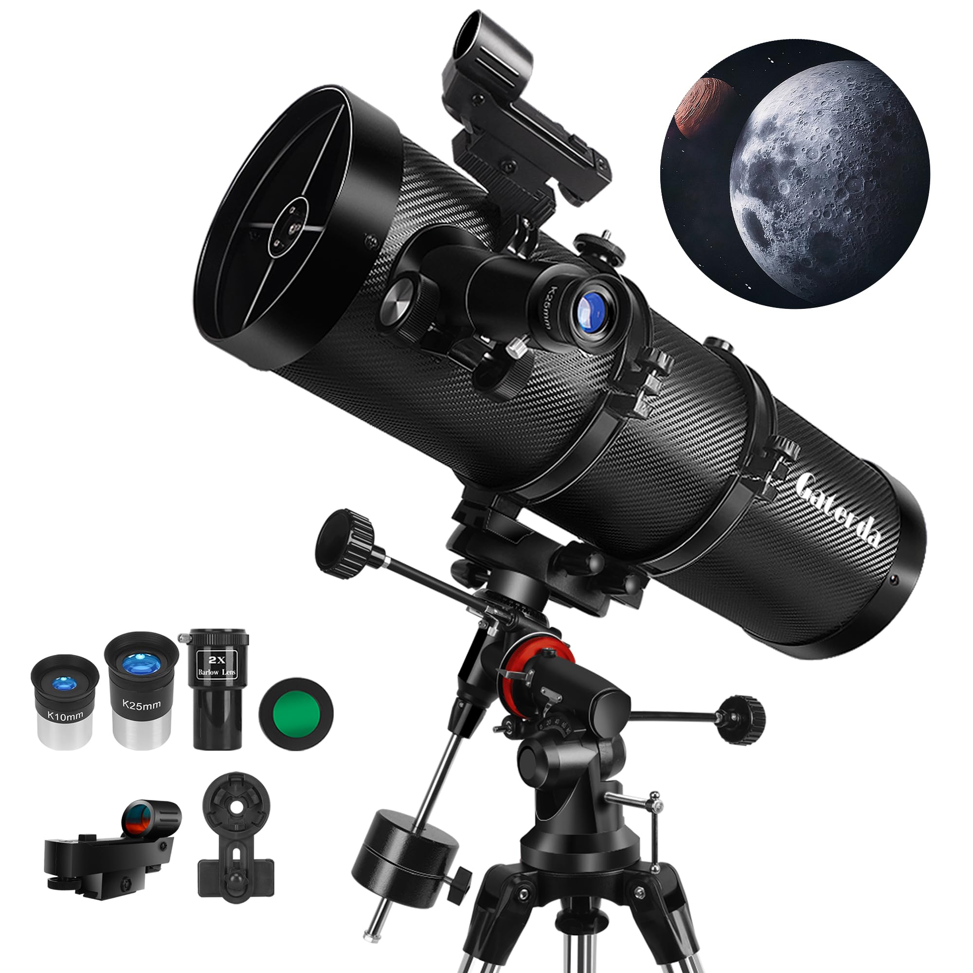 Telescope 150EQ Reflector Telescope for Adults Astronomy, Professional Manual German Equatorial Telescopes for Beginners & Kids with Eyepiece Set, Stainless Tripod, Moon Filter and Phone Adapter