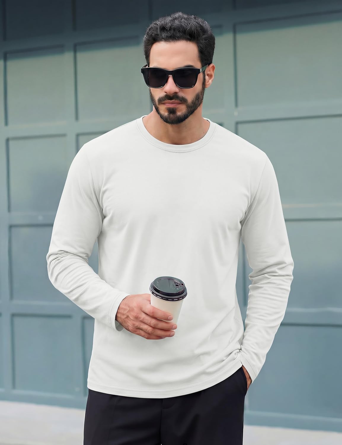 TACVASEN Long Sleeve Shirts for Men Cotton Soft Crew-Neck Moisture Wicking Mens Undershirt Comfort Solid Basic T Shirt - Image 3
