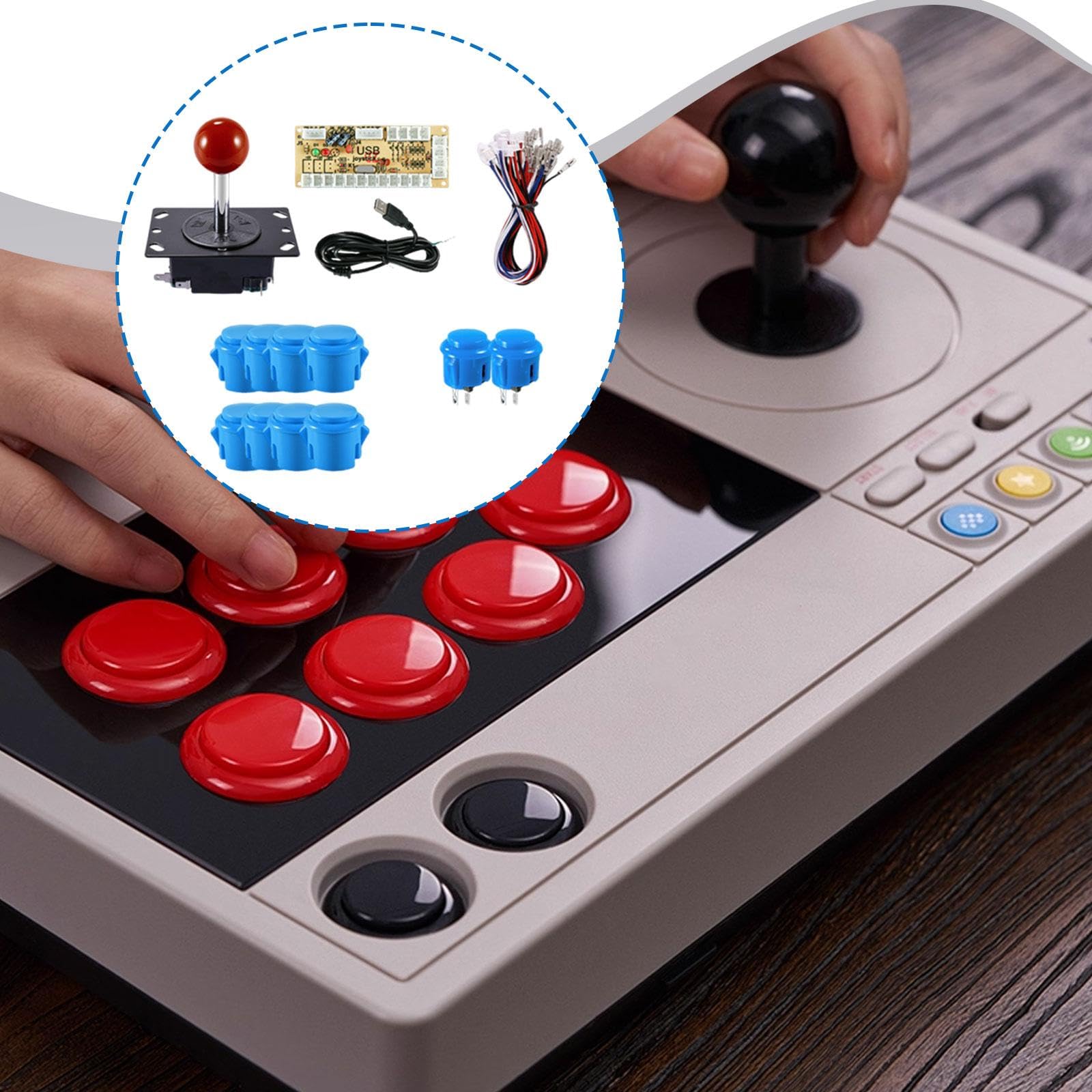 Harilla -Spiele-DIY-Kit-Teile mit aufsteckbaren Tasten, Spielzubehör, zuverlässig für PC-Spiele, Joystick, USB-Board, Blau
