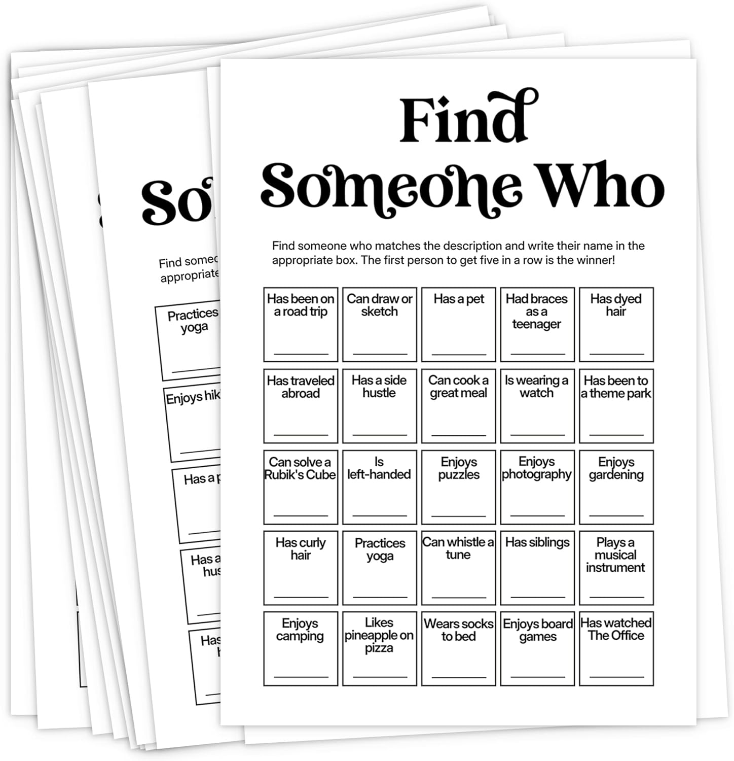 Team Building Games for Work Adults – Get to Know You Bingo Game, 25 Unique Human Bingo Cards 5x7 Inch, Ice Breaker & Office Games for Parties, Meetings & Events - A03