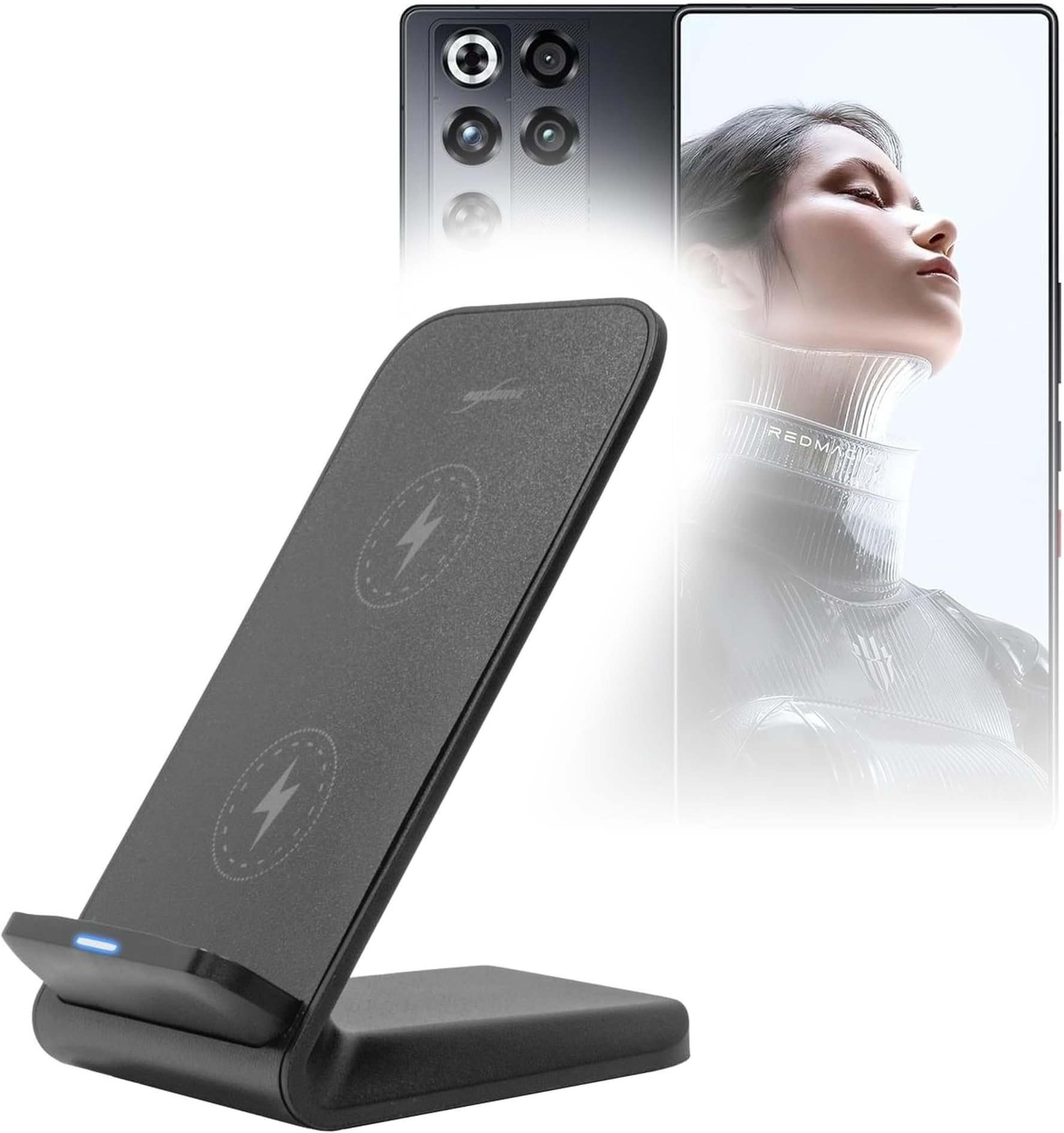 Charger Compatible with RedMagic 11 Pro - Wireless QuickCharge Stand (15W), Desktop Viewing Wireless Charging - Jet Black