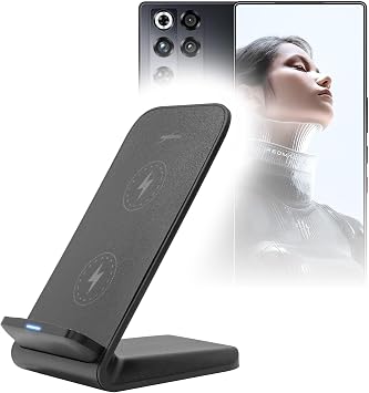 BoxWave Charger Compatible with RedMagic 11 Pro - Wireless QuickCharge Stand 15W, Desktop Viewing Wireless Charging - Jet Black
