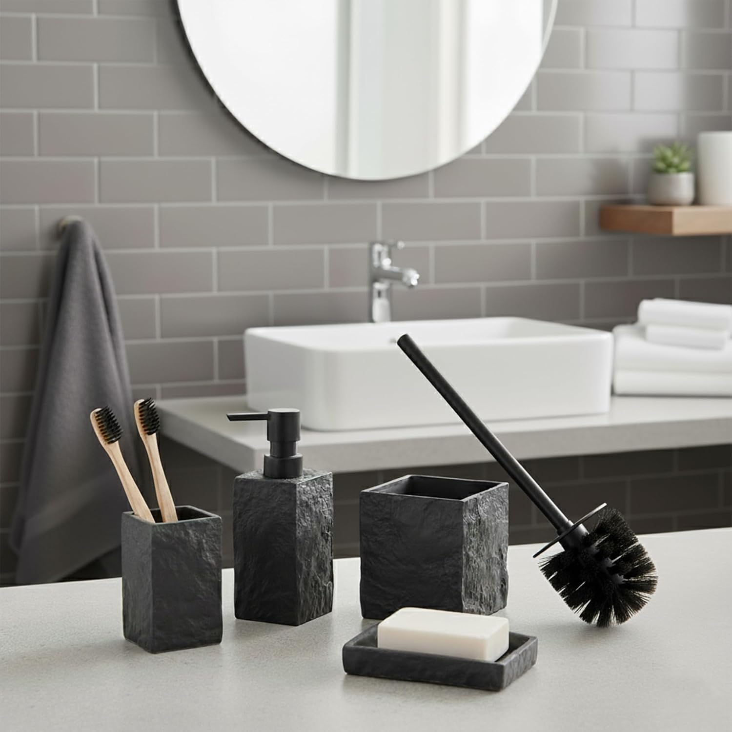 Collection Stone Effect White Bath Accessory Set-4 Pieces