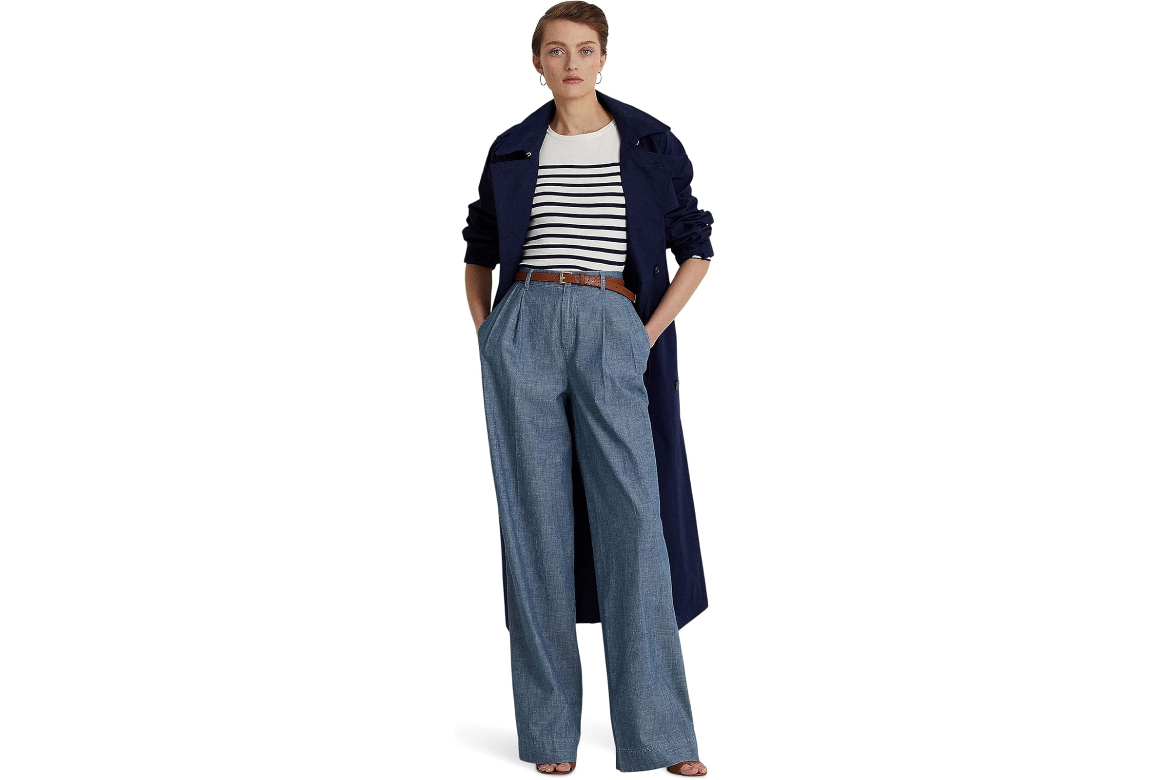 Lauren Ralph Lauren Petite Pleated Chambray Wide-Leg Pants