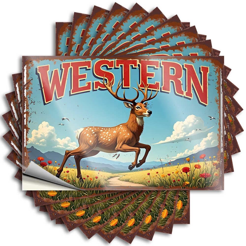 Fzfn Girls Colour Lettering Sticker Unique Crazy Bumper Western Deer In A Flowery Field - Scratch Resistant Stickers(8X12cm)