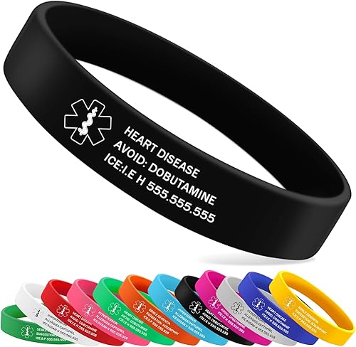 MissNaNa Pulseras médicas de silicona personalizadas de varios colores, pulsera de alerta de identificación de emergencia grabada para mujeres,