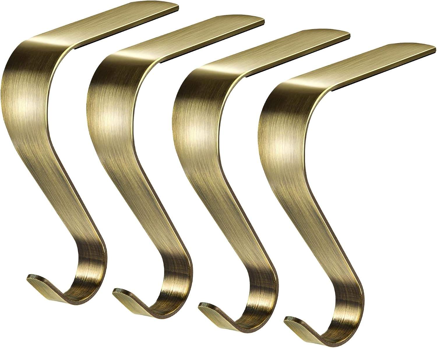 Edoneery Christmas Stocking Holders for Mantle with Silicone Anti-Slip Strips, Fireplace Mantel Stocking Hangers for Shelf, Garland Grips Hooks for Xmas & Family Party Decoration (Bronze, 4)
