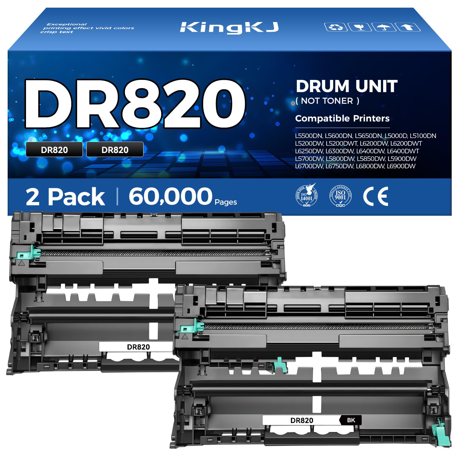 DR820 Drum Unit (Not Toner) Replacement for Brother DR-820 Imaging Drum Compatible for HL-L6200DW L6200DWT L5200DW L5100DN L5000D L6400DW MFC-L5800DW L5700DW L6700DW L6800DW DCP-L5600DN Printer 2-Pack