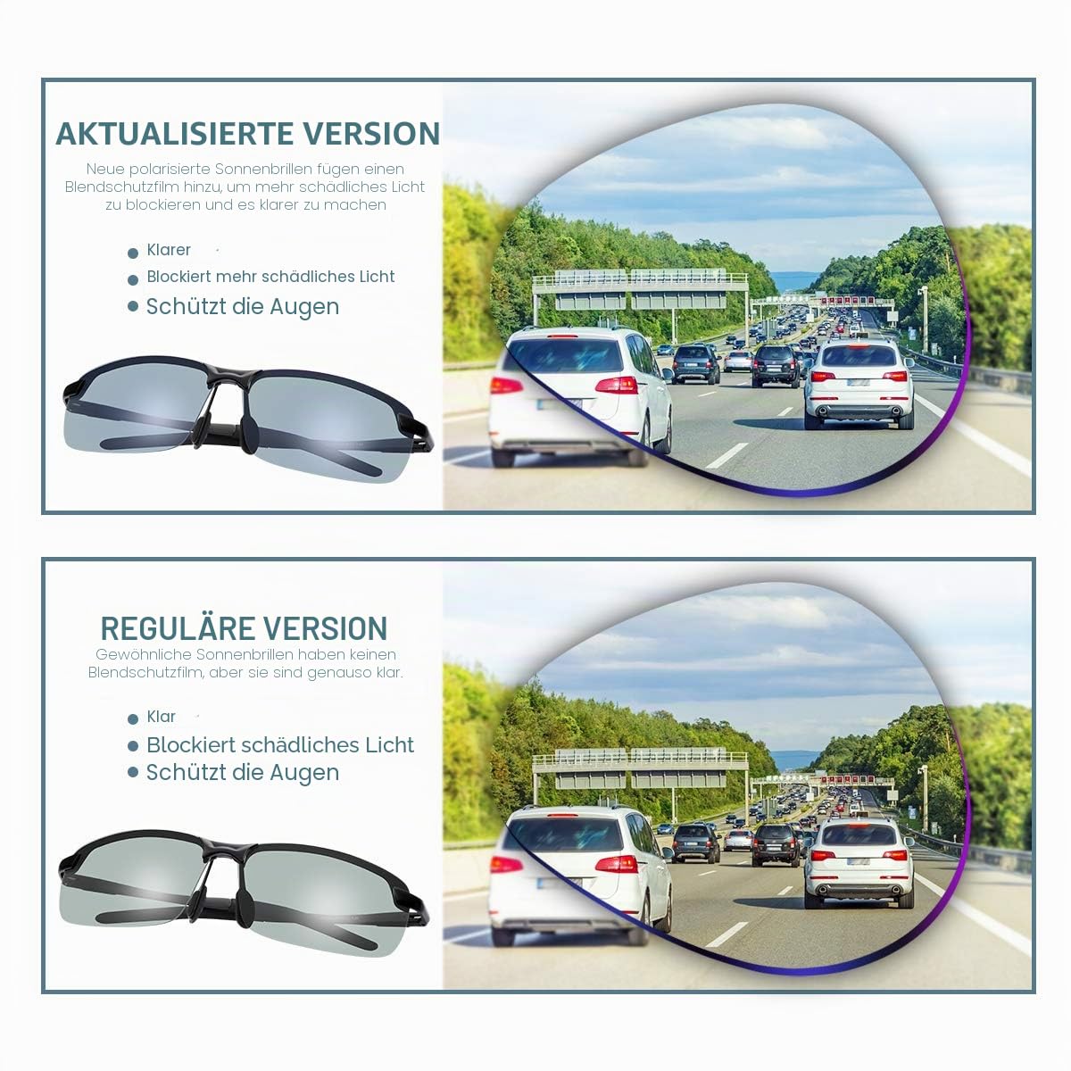 MIRYEA Herren Photochromatisch Sportbrille Polarisiert Rechteckig Sonnenbrille Fahrer Blaulichtfilter Brille Computerbrille Anti Reflexbeschichtung 100% UVA UVB Schutz für Golf, Angeln, Autofahren