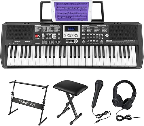 Miniatura 1 de Starfavor - Teclado eléctrico portátil de 61 teclas de tamaño completo para adultos y niños principiantes incluye soporte estilo Z taburete fuente